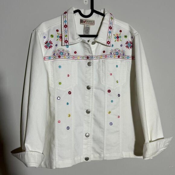 Vintage 90s White Denim Embroidered Jacket โ Fairycore & Western | Size L - Picture 3 of 8